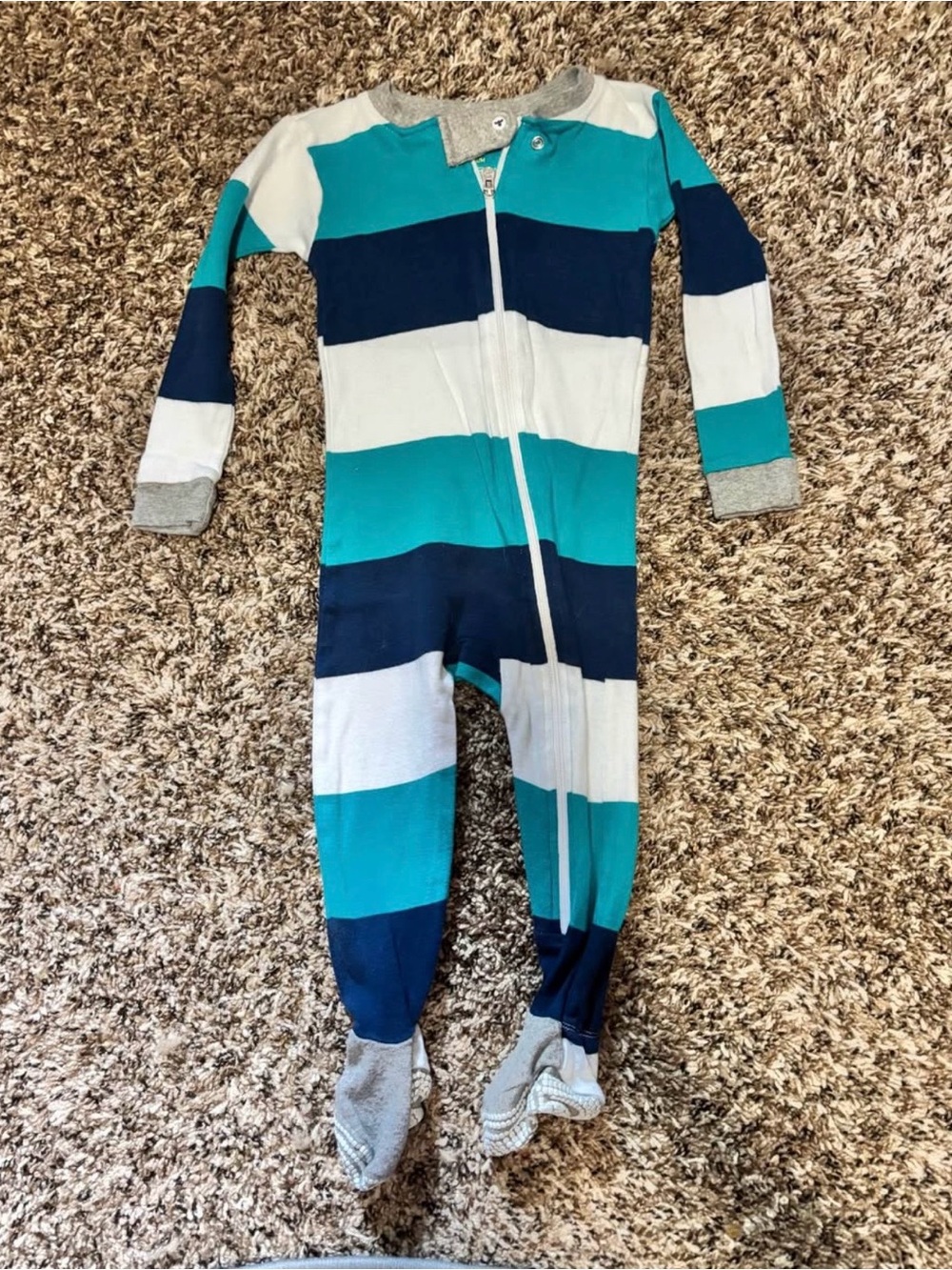 Burt's Bees Baby Striped Footed Pajama Set - Teal Navy White